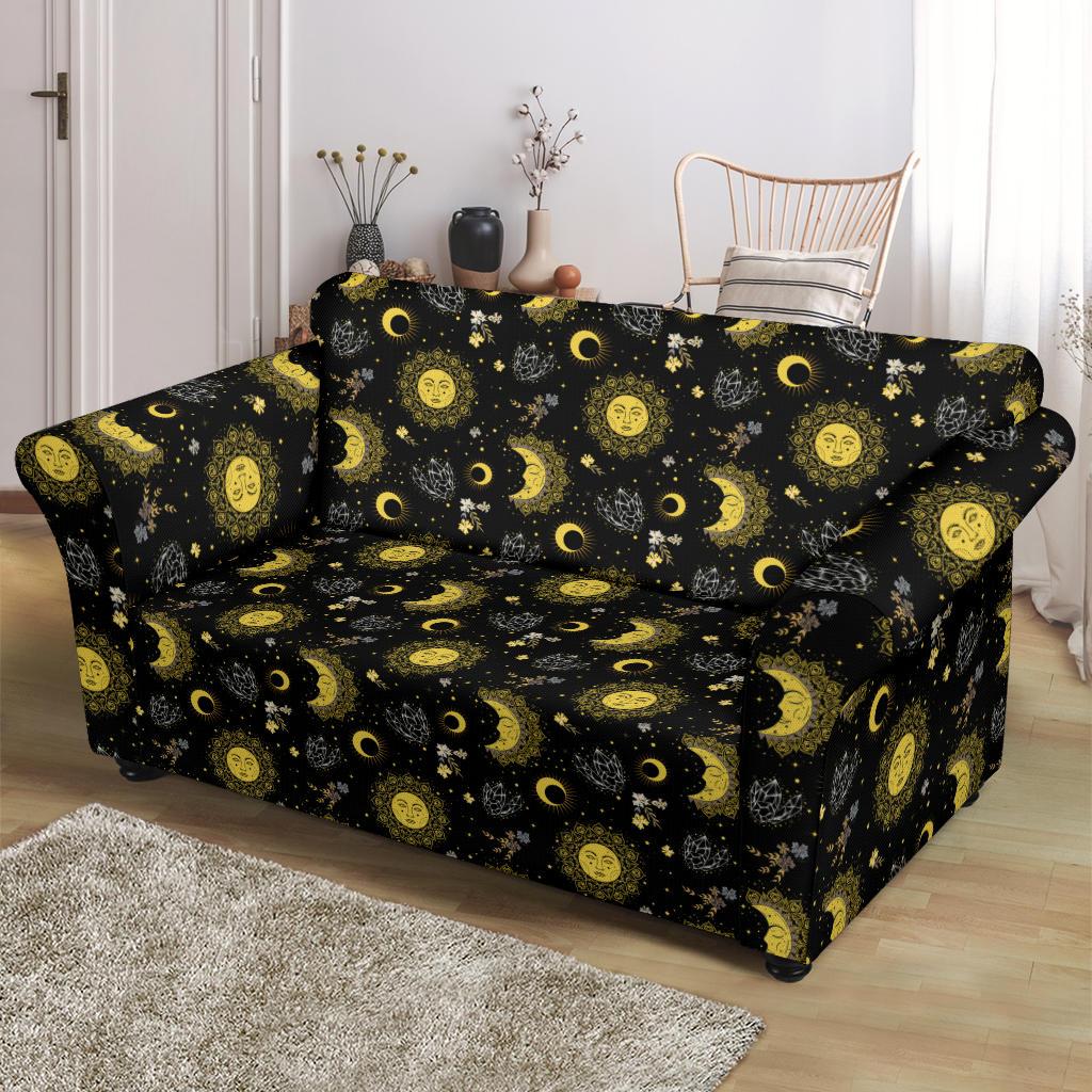 Sun Moon Golden Design Themed Print Loveseat Slipcover-JTAMIGO.COM