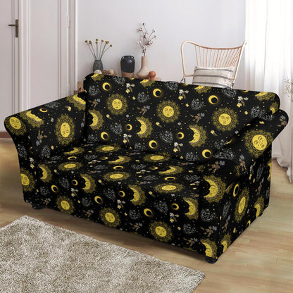 Sun Moon Golden Design Themed Print Loveseat Slipcover-JTAMIGO.COM