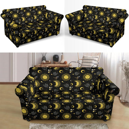 Sun Moon Golden Design Themed Print Loveseat Slipcover-JTAMIGO.COM