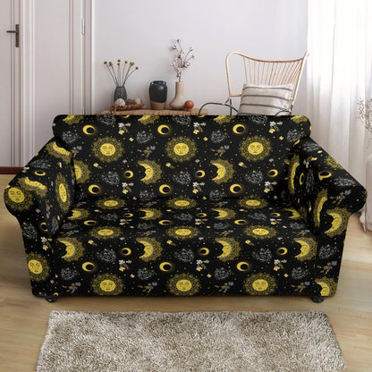 Sun Moon Golden Design Themed Print Loveseat Slipcover-JTAMIGO.COM