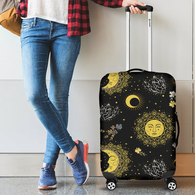 Sun Moon Golden Design Themed Print Luggage Cover Protector