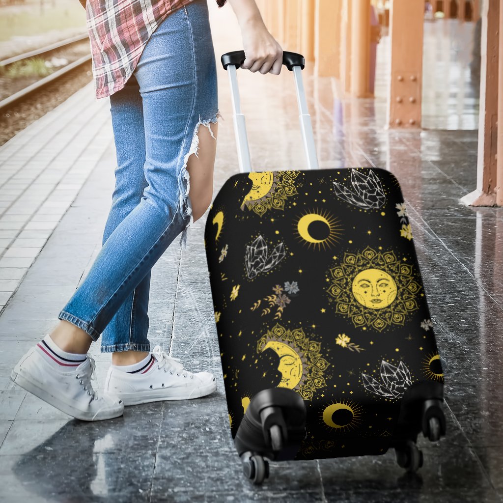 Sun Moon Golden Design Themed Print Luggage Cover Protector