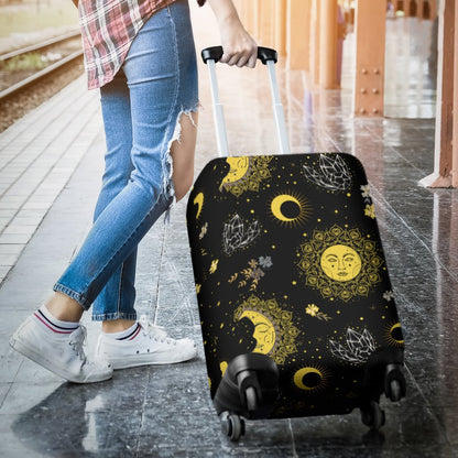 Sun Moon Golden Design Themed Print Luggage Cover Protector
