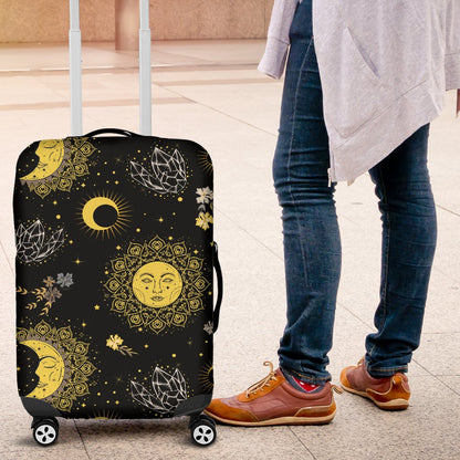 Sun Moon Golden Design Themed Print Luggage Cover Protector