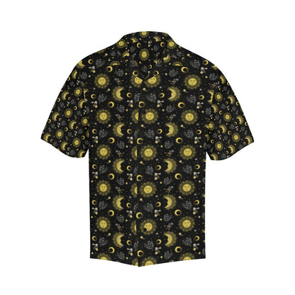 Sun Moon Golden Design Themed Print Men Aloha Hawaiian Shirt