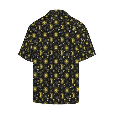 Sun Moon Golden Design Themed Print Men Aloha Hawaiian Shirt