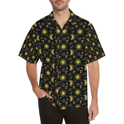 Sun Moon Golden Design Themed Print Men Aloha Hawaiian Shirt
