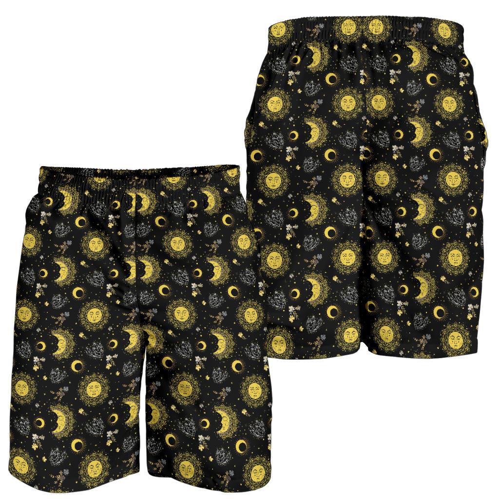 Sun Moon Golden Design Themed Print Mens Shorts-JTAMIGO.COM