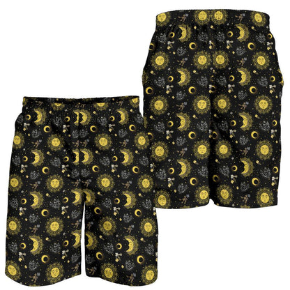 Sun Moon Golden Design Themed Print Mens Shorts-JTAMIGO.COM