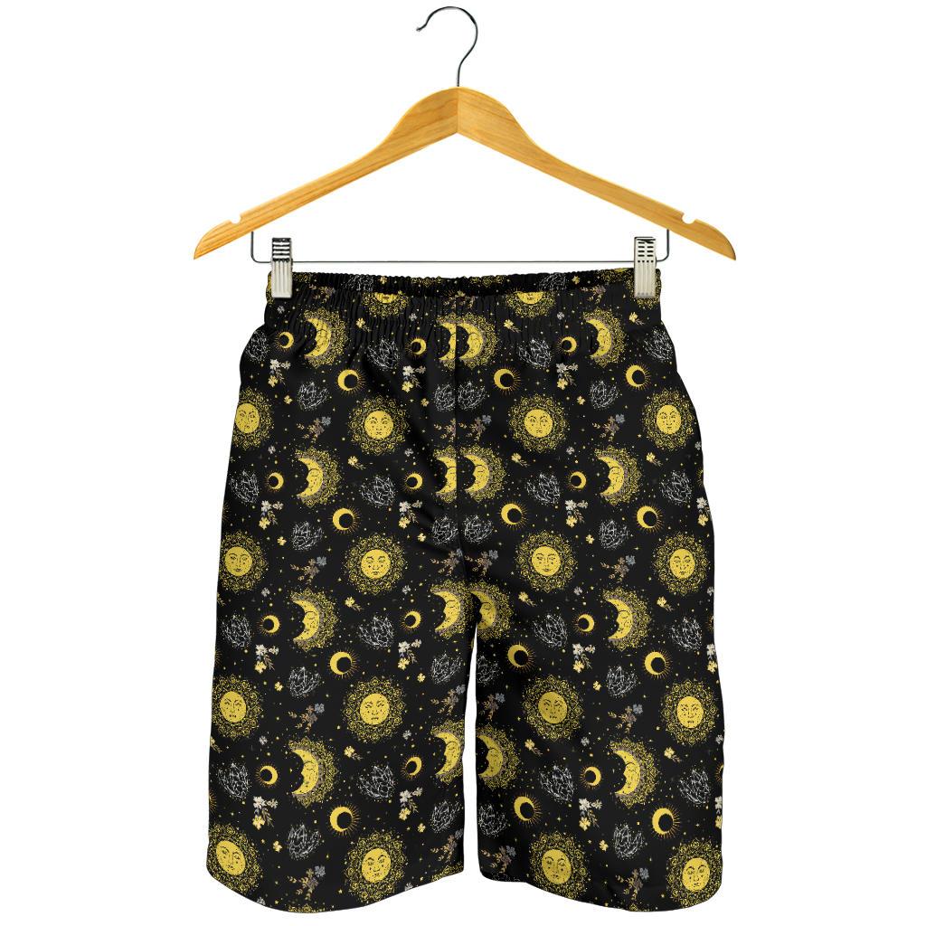 Sun Moon Golden Design Themed Print Mens Shorts-JTAMIGO.COM