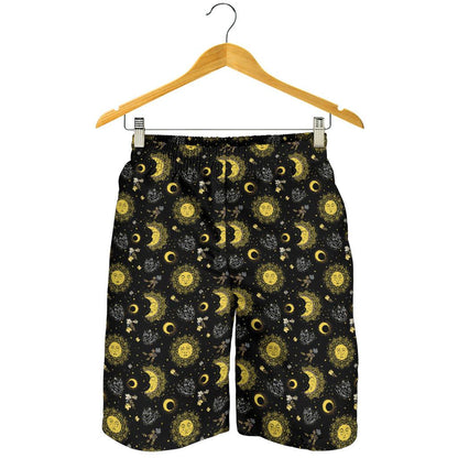 Sun Moon Golden Design Themed Print Mens Shorts-JTAMIGO.COM