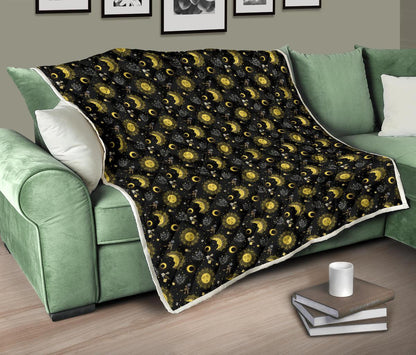Sun Moon Golden Design Themed Print Premium Quilt-JTAMIGO.COM