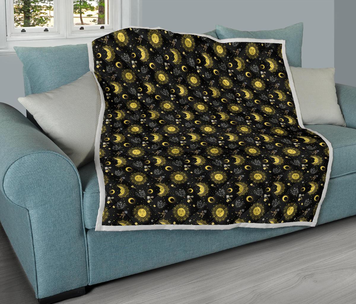 Sun Moon Golden Design Themed Print Premium Quilt-JTAMIGO.COM