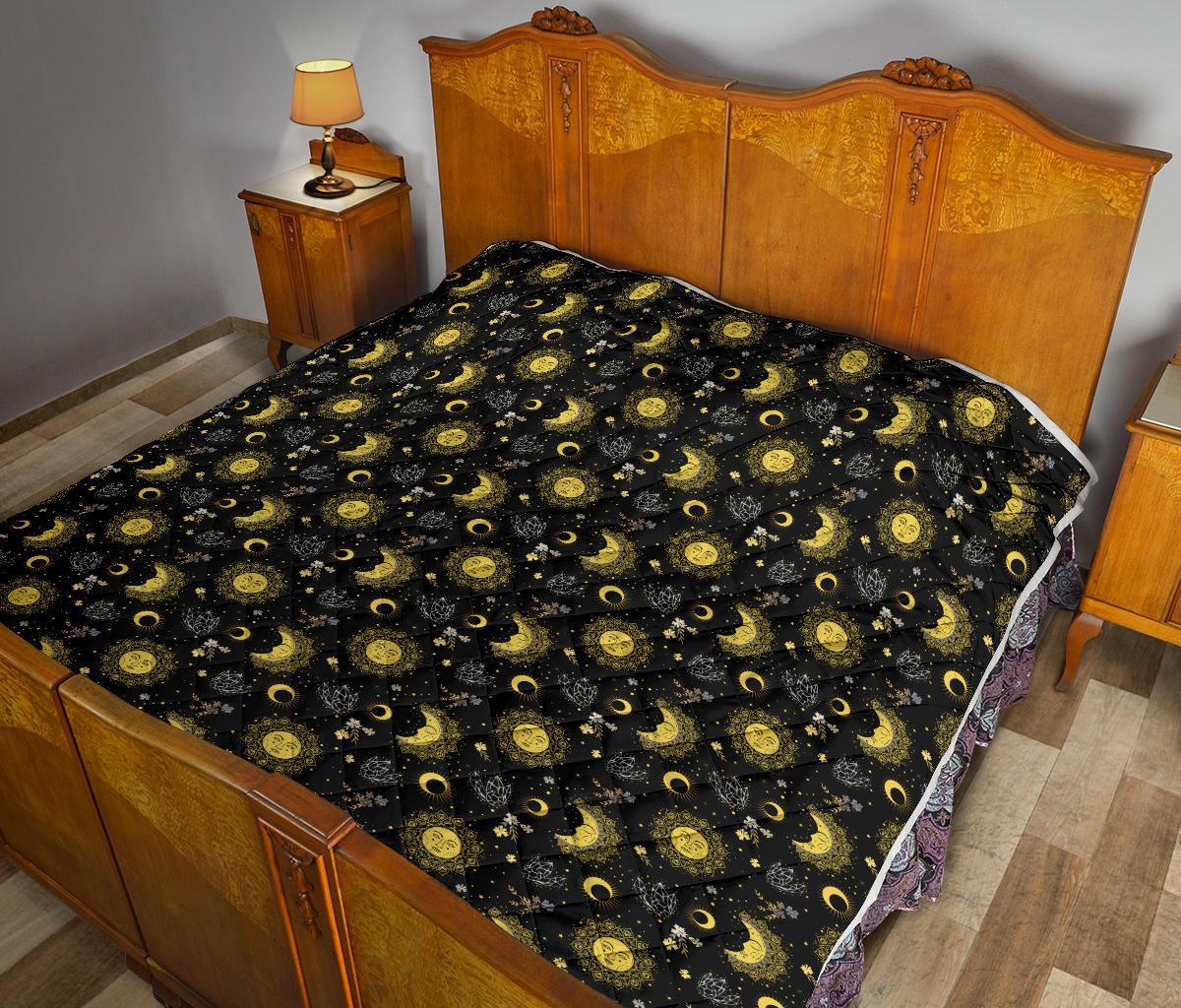 Sun Moon Golden Design Themed Print Premium Quilt-JTAMIGO.COM