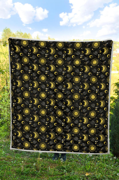 Sun Moon Golden Design Themed Print Premium Quilt-JTAMIGO.COM