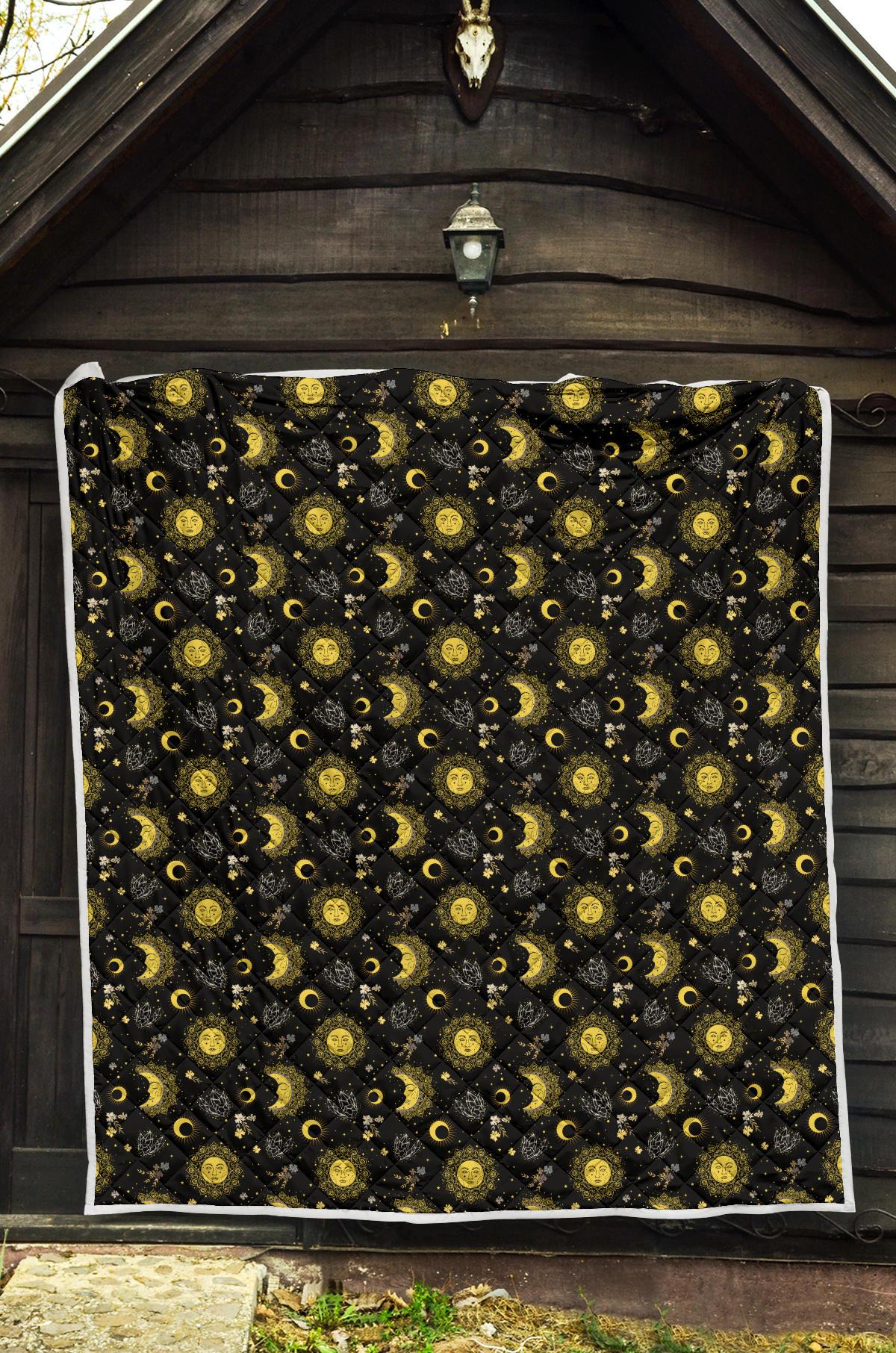 Sun Moon Golden Design Themed Print Premium Quilt-JTAMIGO.COM