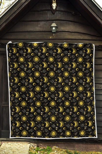 Sun Moon Golden Design Themed Print Premium Quilt-JTAMIGO.COM