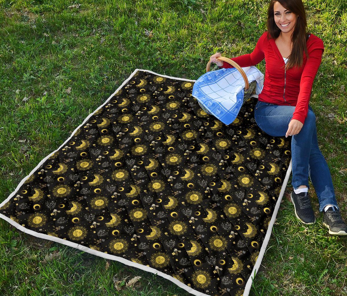 Sun Moon Golden Design Themed Print Premium Quilt-JTAMIGO.COM
