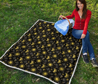 Sun Moon Golden Design Themed Print Premium Quilt-JTAMIGO.COM