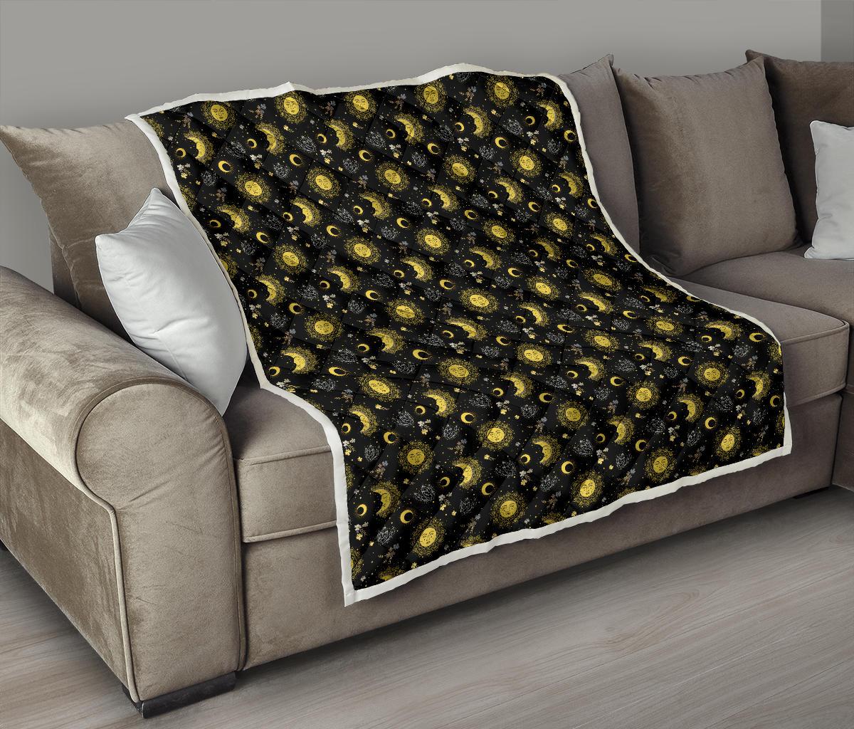 Sun Moon Golden Design Themed Print Premium Quilt-JTAMIGO.COM