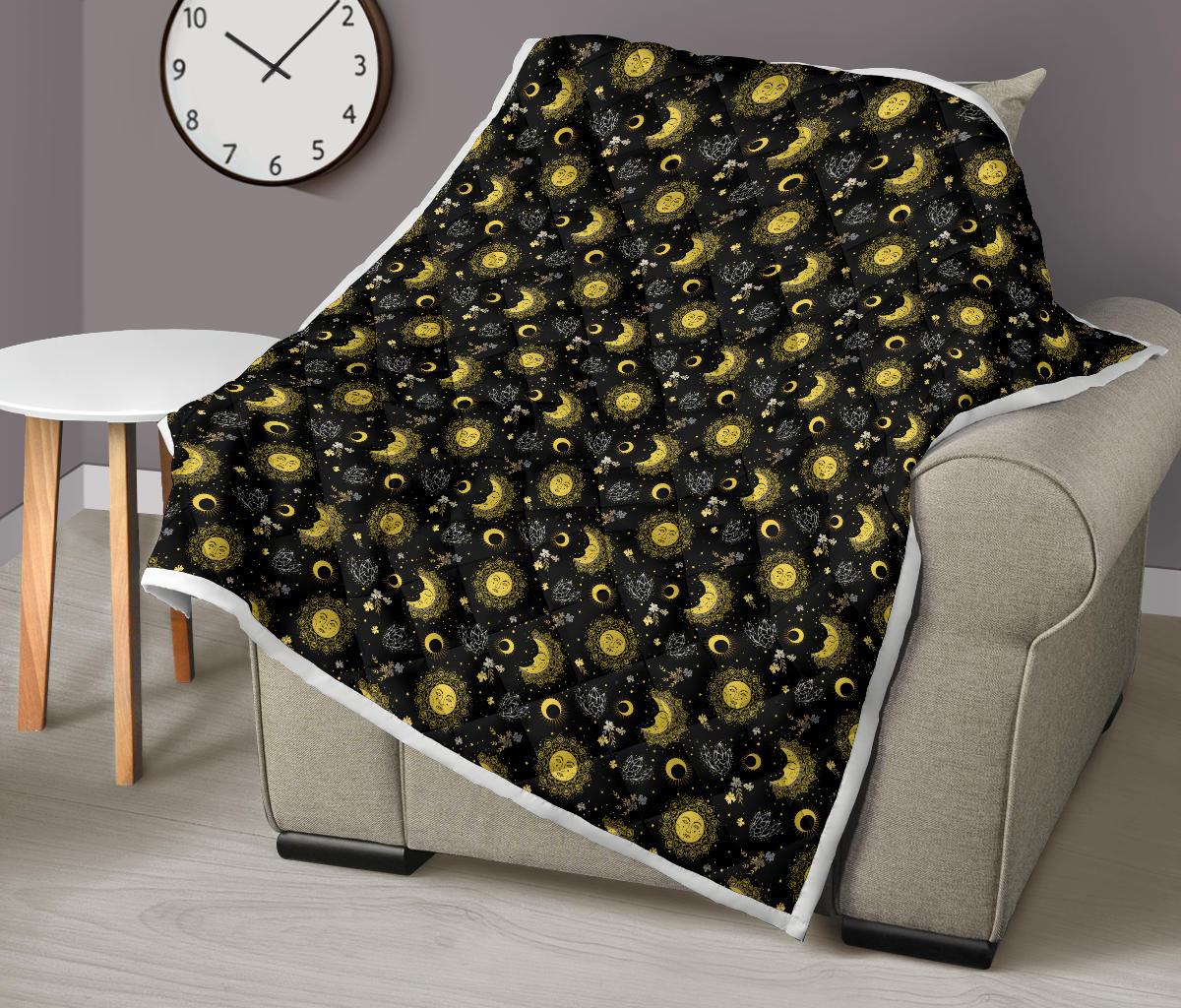Sun Moon Golden Design Themed Print Premium Quilt-JTAMIGO.COM
