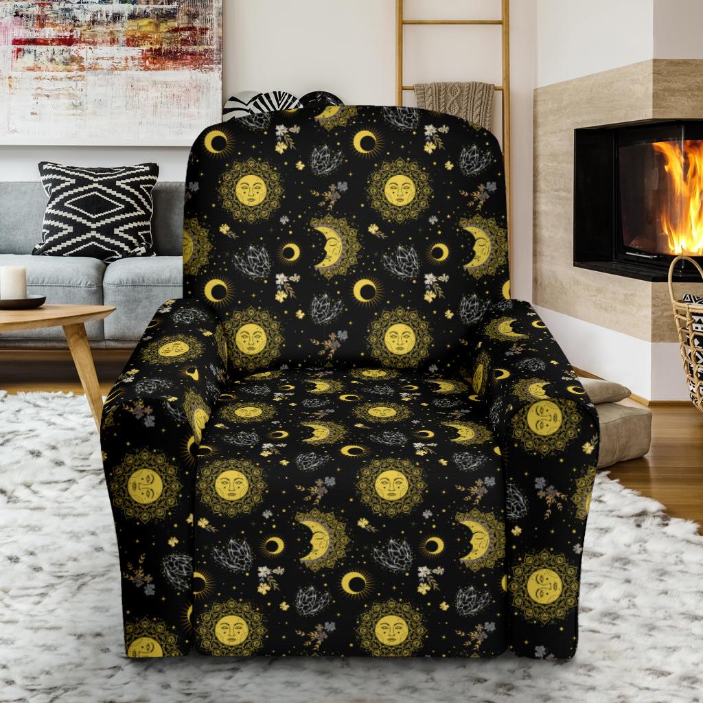 Sun Moon Golden Design Themed Print Single Sofa Slipcover -JTAMIGO.COM