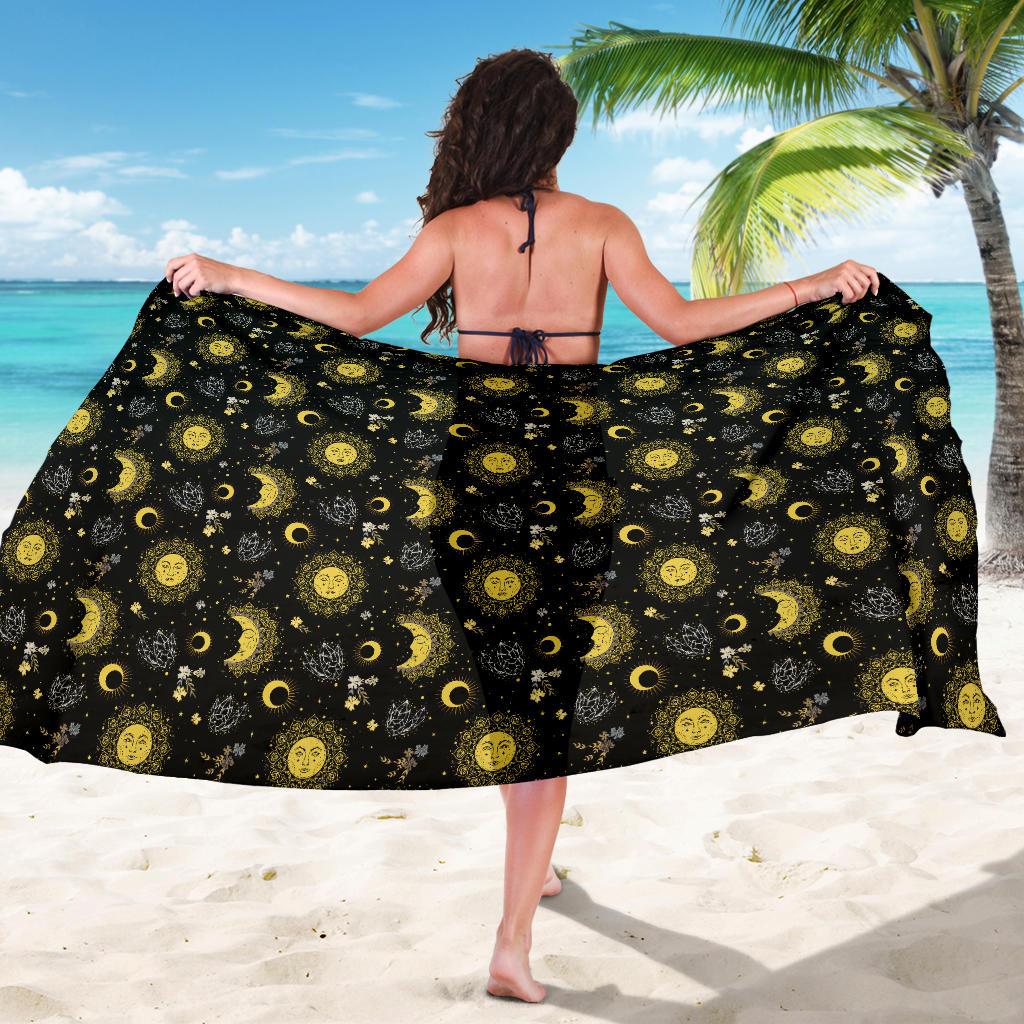 Sun Moon Golden Design Themed Print Sarong Pareo Wrap