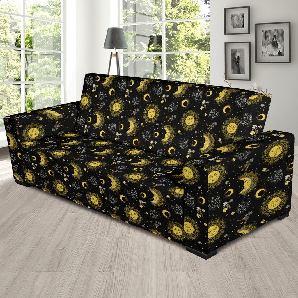 Sun Moon Golden Design Themed Print Sofa Slipcover-JTAMIGO.COM