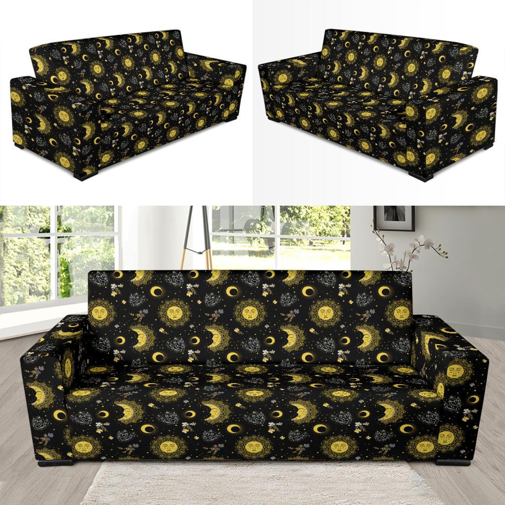 Sun Moon Golden Design Themed Print Sofa Slipcover-JTAMIGO.COM