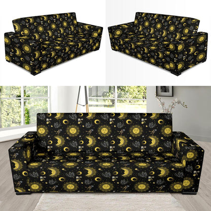 Sun Moon Golden Design Themed Print Sofa Slipcover-JTAMIGO.COM