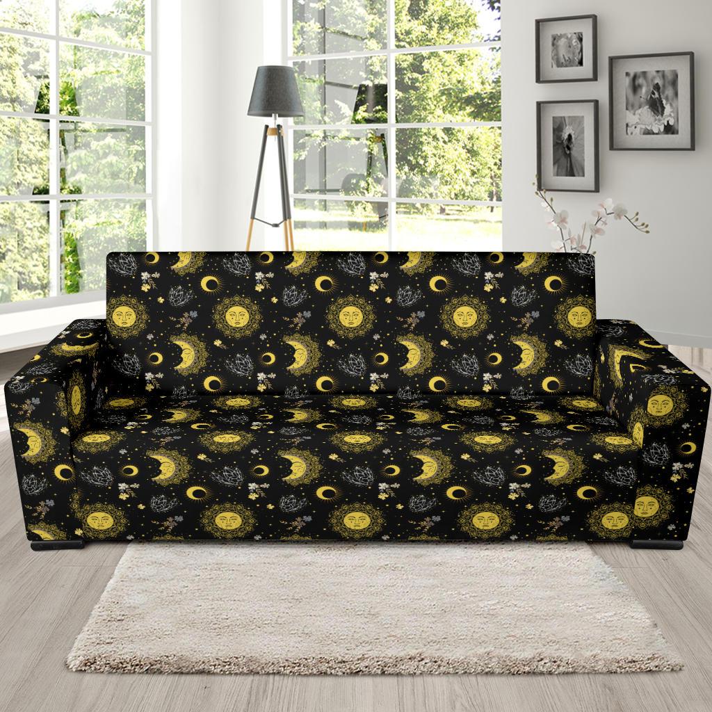 Sun Moon Golden Design Themed Print Sofa Slipcover-JTAMIGO.COM