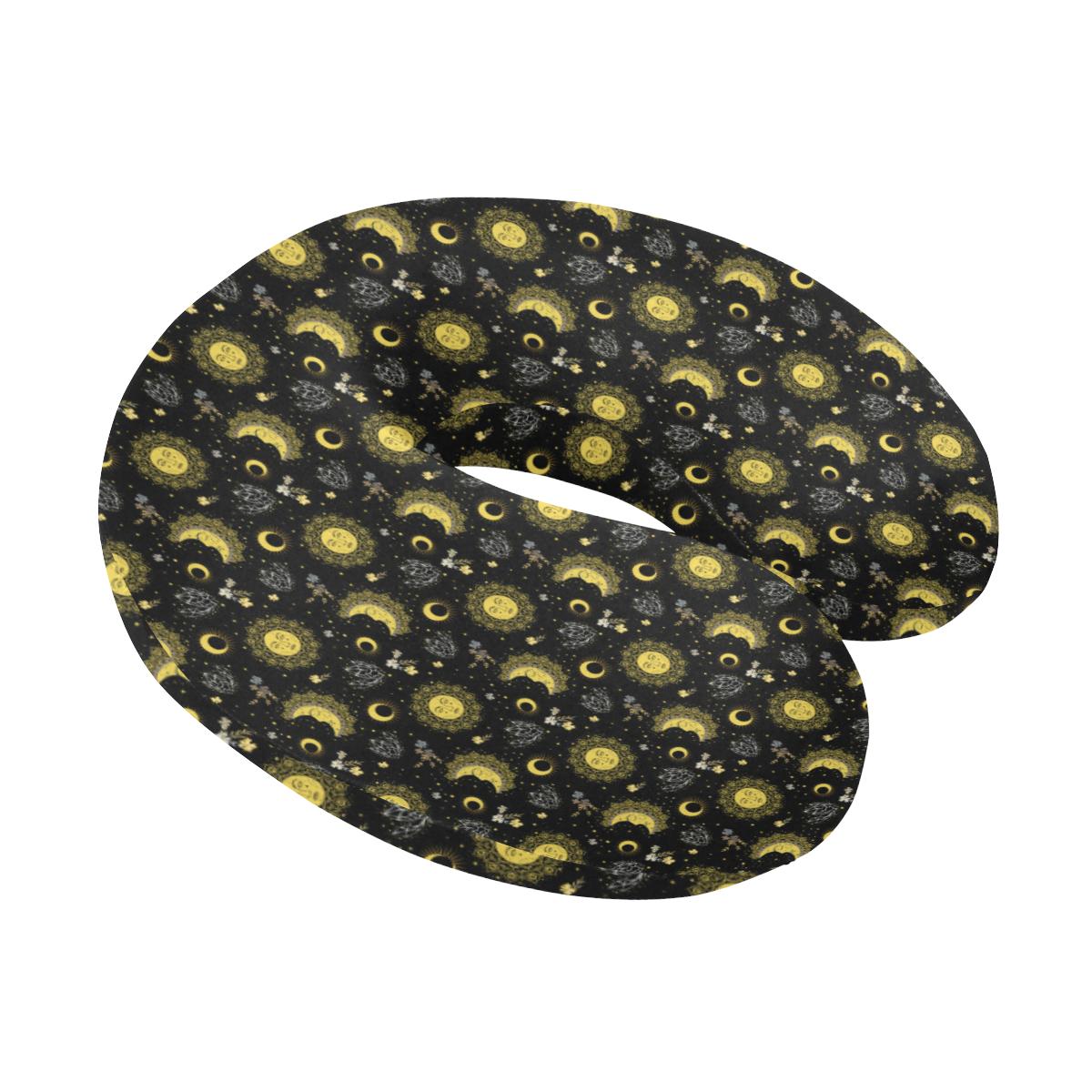 Sun Moon Golden Design Themed Print U-Shaped Travel Neck Pillow-JTAMIGO.COM
