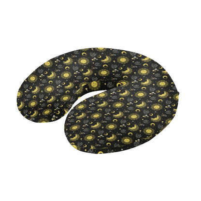 Sun Moon Golden Design Themed Print U-Shaped Travel Neck Pillow-JTAMIGO.COM