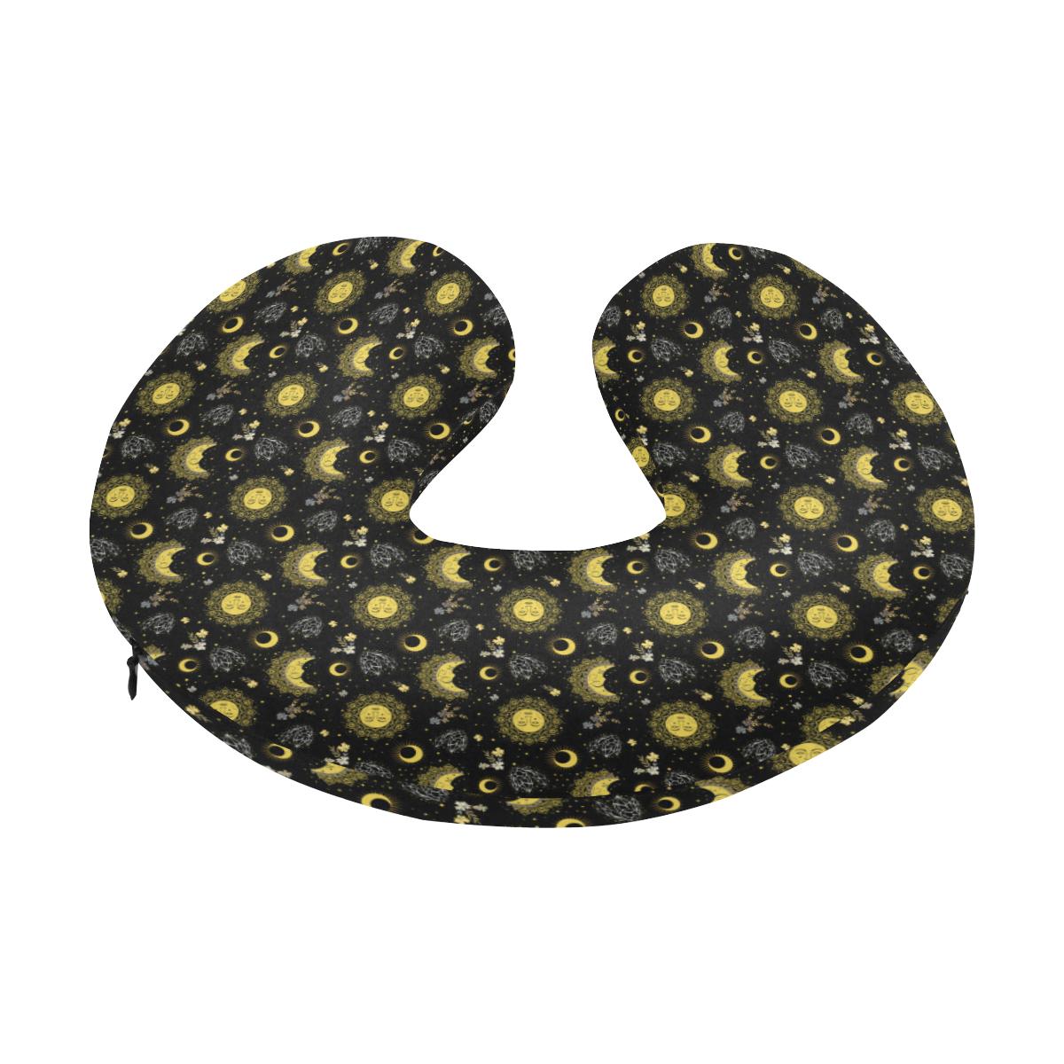 Sun Moon Golden Design Themed Print U-Shaped Travel Neck Pillow-JTAMIGO.COM