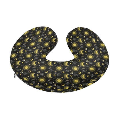 Sun Moon Golden Design Themed Print U-Shaped Travel Neck Pillow-JTAMIGO.COM