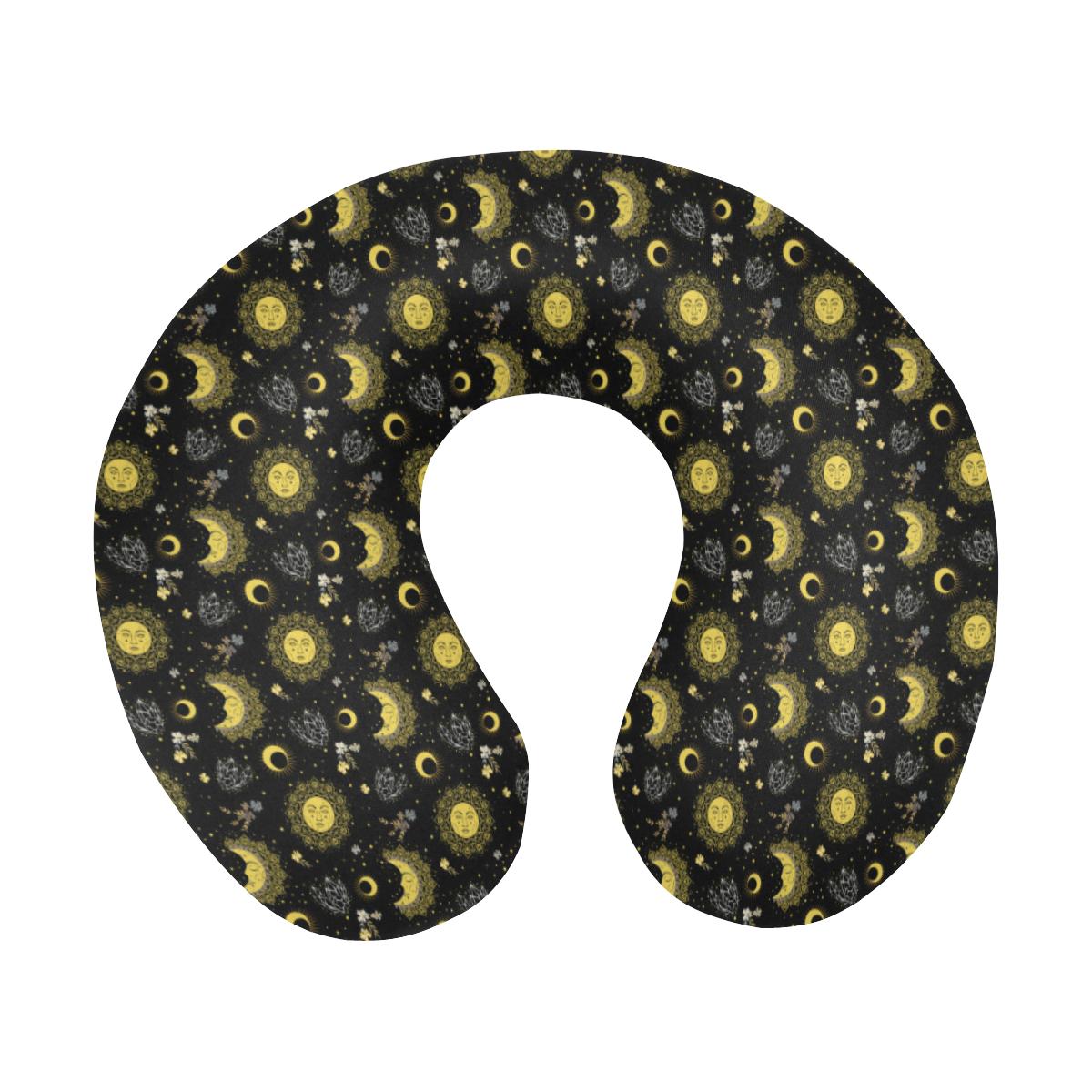 Sun Moon Golden Design Themed Print U-Shaped Travel Neck Pillow-JTAMIGO.COM
