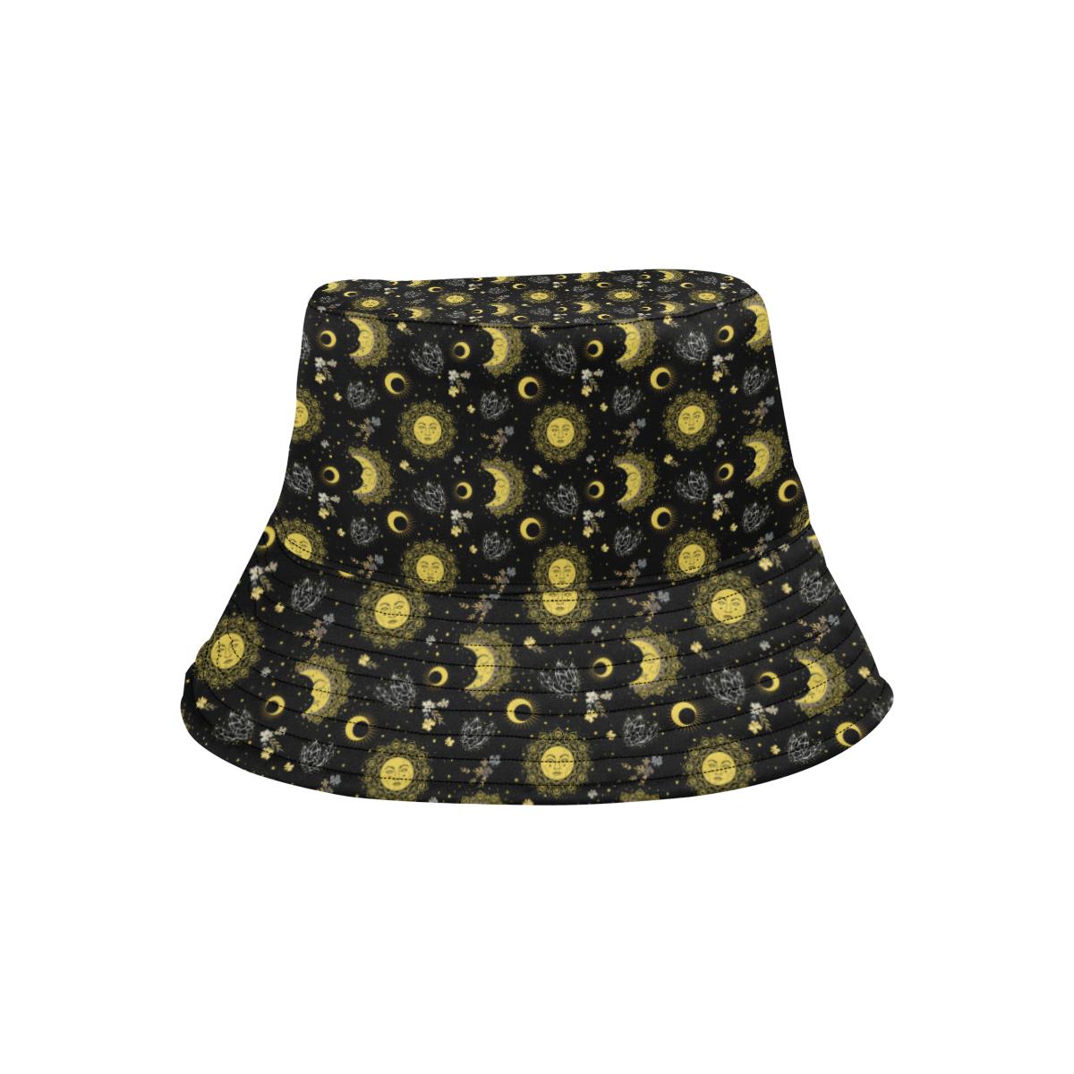 Sun Moon Golden Design Themed Print Unisex Bucket Hat