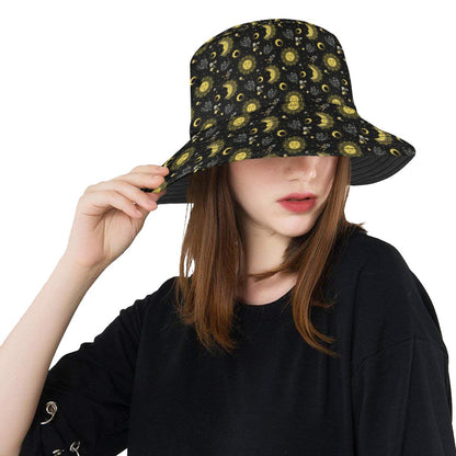 Sun Moon Golden Design Themed Print Unisex Bucket Hat