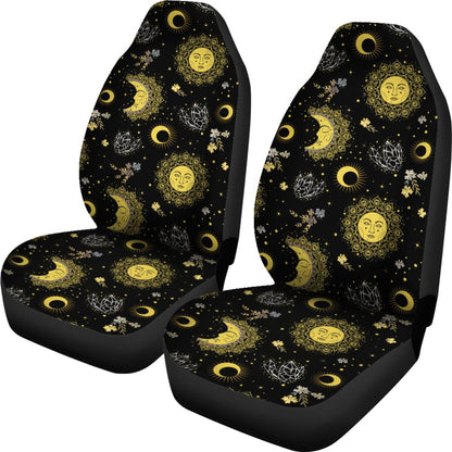 Sun Moon Golden Design Themed Print Universal Fit Car Seat Covers