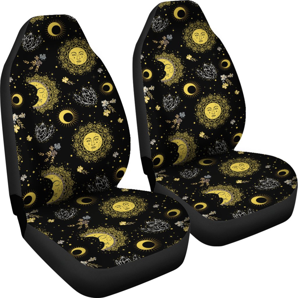 Sun Moon Golden Design Themed Print Universal Fit Car Seat Covers