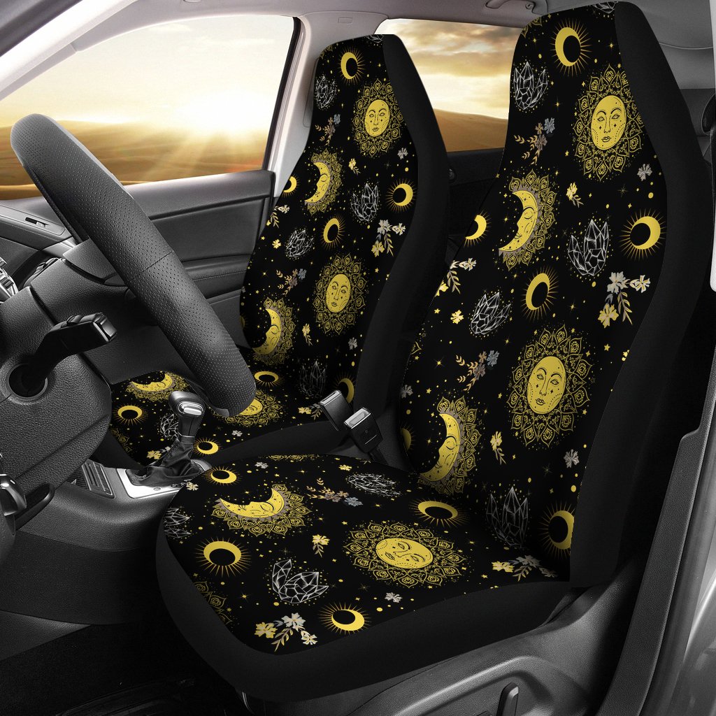 Sun Moon Golden Design Themed Print Universal Fit Car Seat Covers