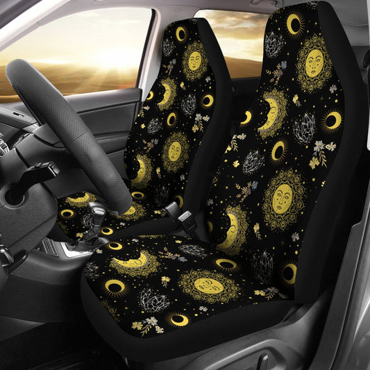 Sun Moon Golden Design Themed Print Universal Fit Car Seat Covers