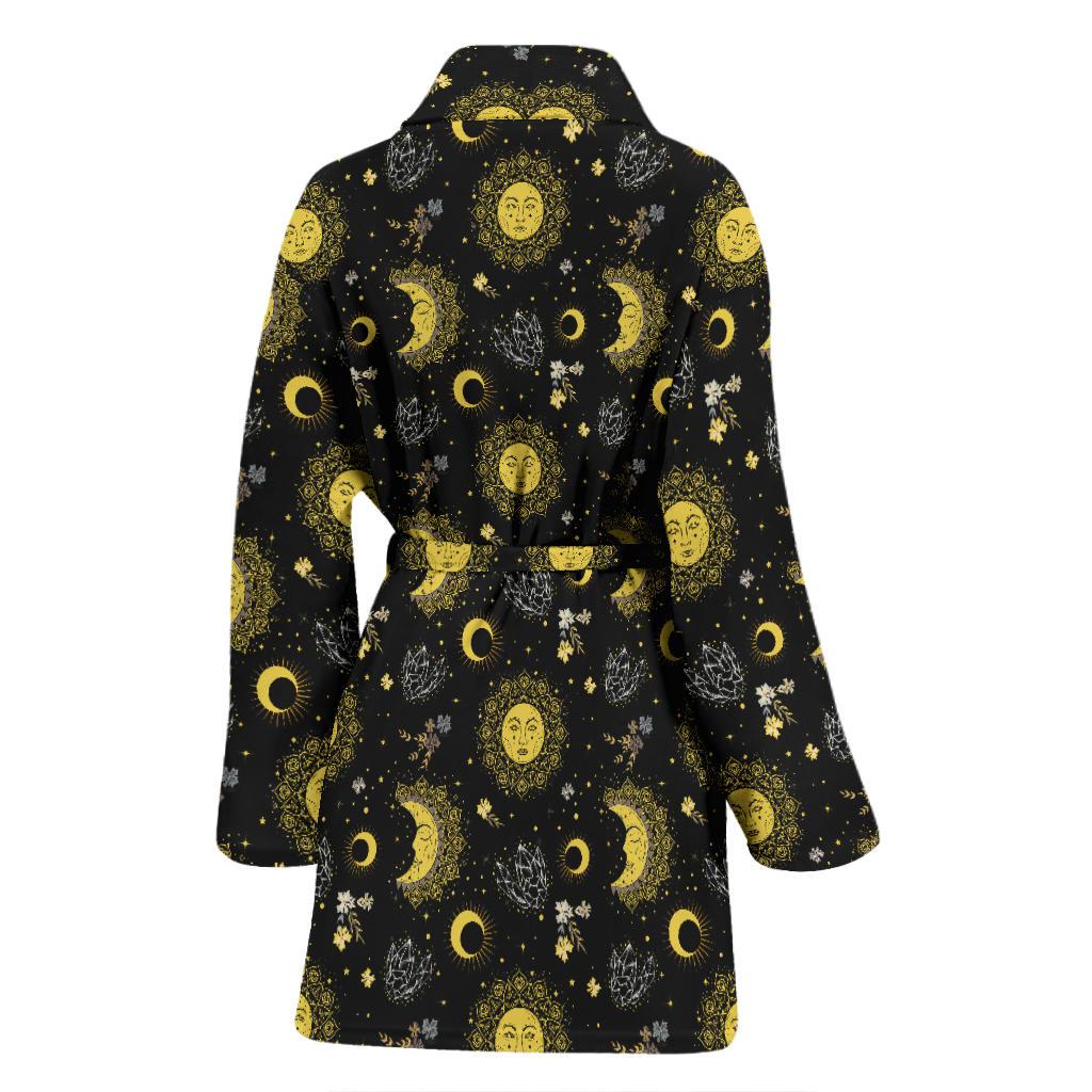 Sun Moon Golden Design Themed Print Women Bath Robe-JTAMIGO.COM
