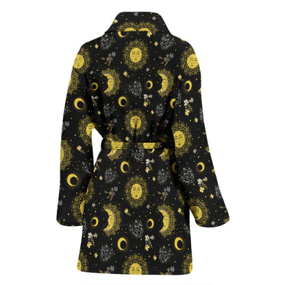 Sun Moon Golden Design Themed Print Women Bath Robe-JTAMIGO.COM