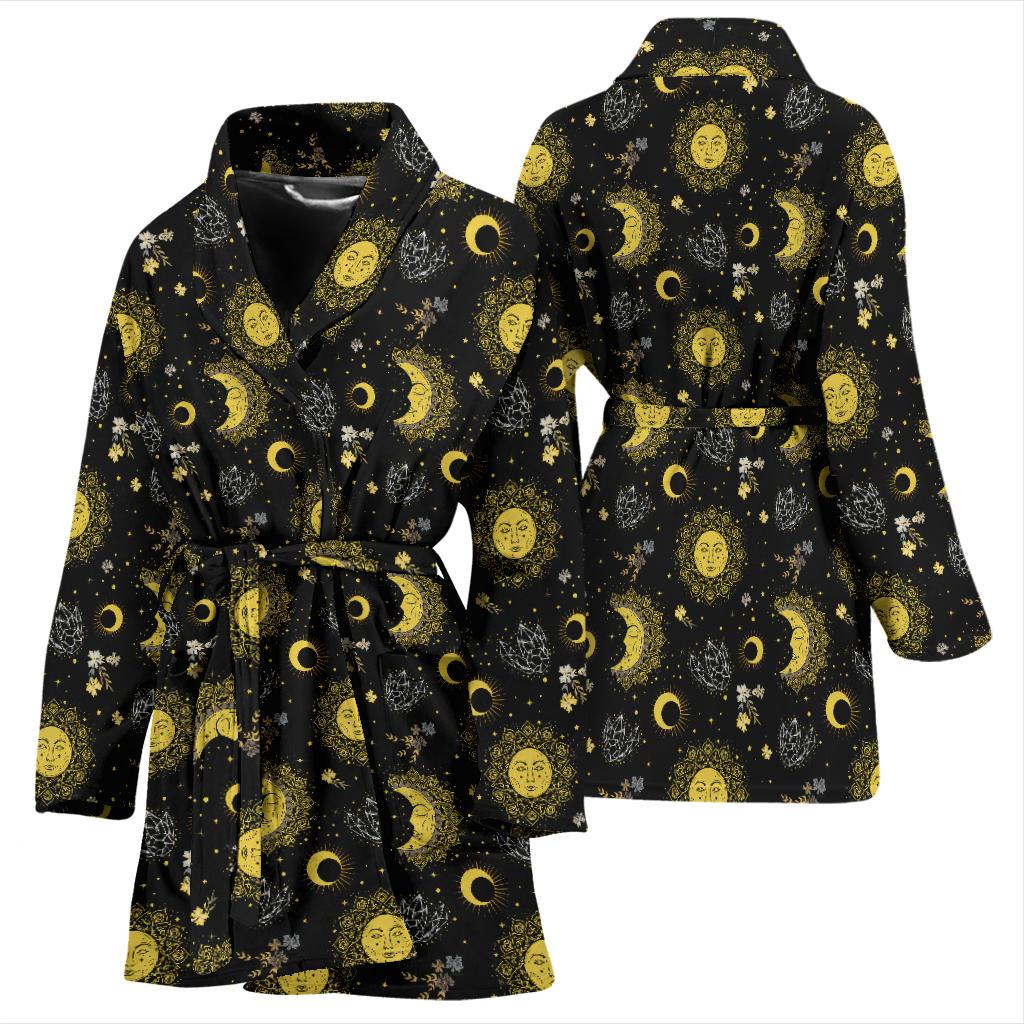 Sun Moon Golden Design Themed Print Women Bath Robe-JTAMIGO.COM