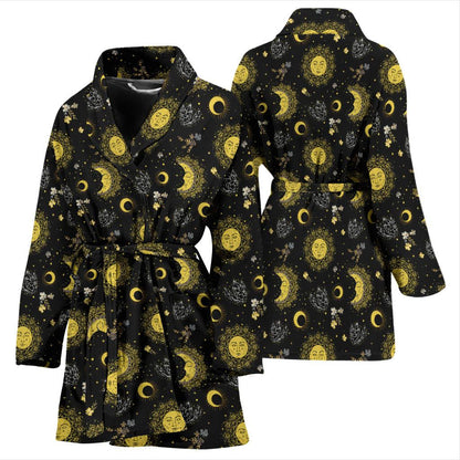 Sun Moon Golden Design Themed Print Women Bath Robe-JTAMIGO.COM