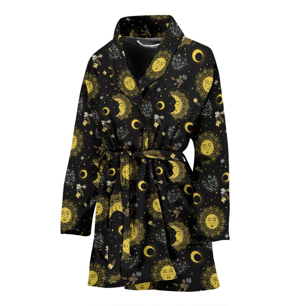 Sun Moon Golden Design Themed Print Women Bath Robe-JTAMIGO.COM