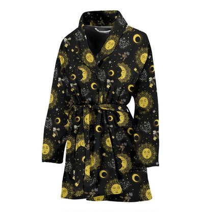 Sun Moon Golden Design Themed Print Women Bath Robe-JTAMIGO.COM