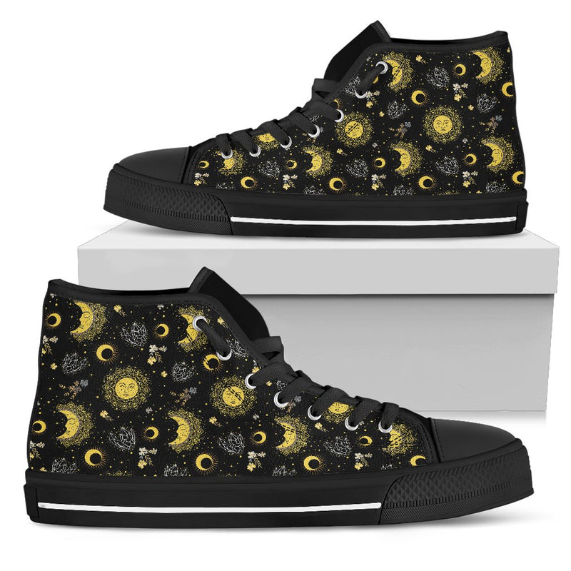 Sun Moon Golden Design Themed Print Women High Top Shoes