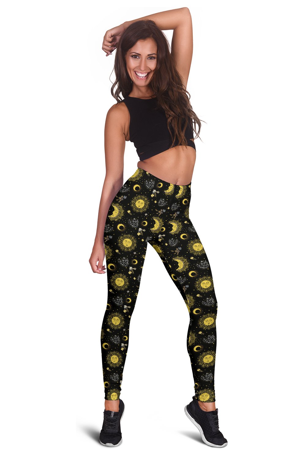 Sun Moon Golden Design Themed Print Women Leggings